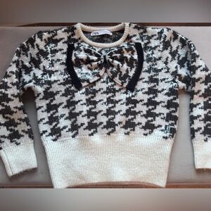 Zara Black and White Sequin Bow Sweater